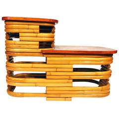 Restored Table Side, Stacked Rattan Two-Tier with Mahogany Top 11