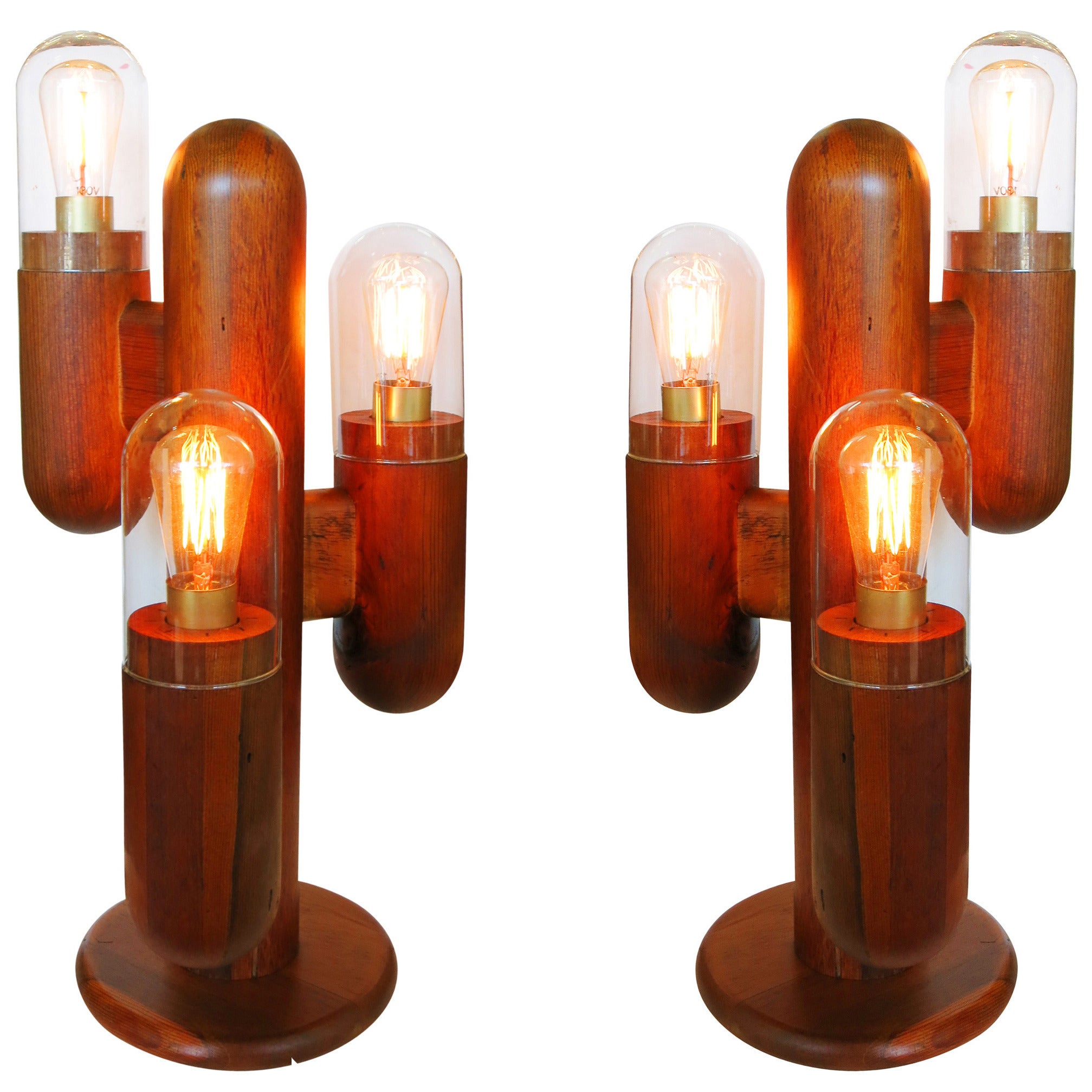 Postmodern Wood Cactus Lamps, Pair ** Saturday Sale **