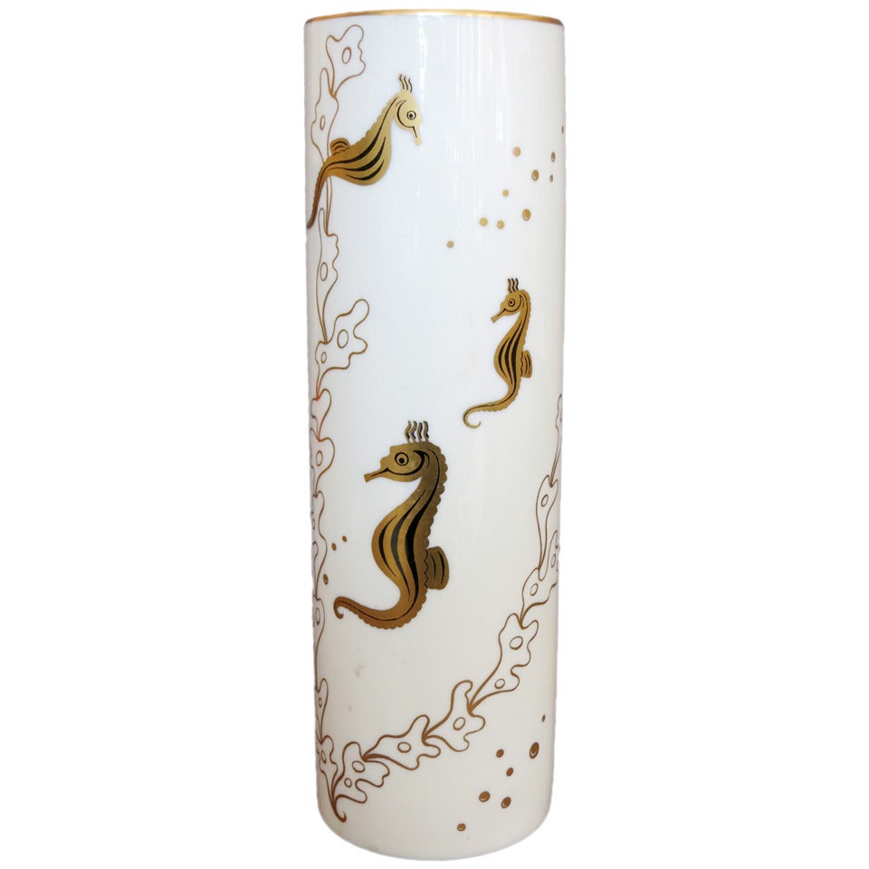 Lenox Bone China Vase w/ 24K Gold Leaf Seahorses