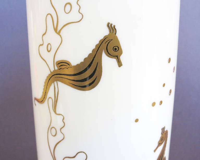 Mid-20th Century Lenox Bone China Vase w/ 24K Gold Leaf Seahorses