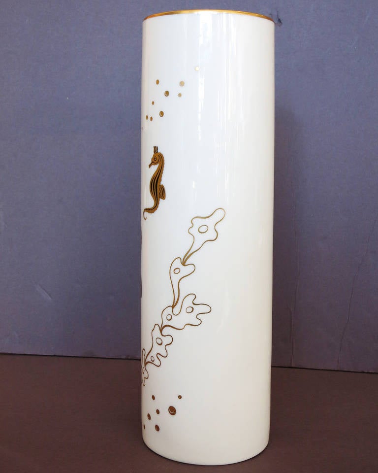 Mid-Century Modern Lenox Bone China Vase w/ 24K Gold Leaf Seahorses