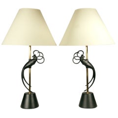 Rembrandt Lovebird Table Lamps in Brass and Iron, Pair **Saturday Sale**