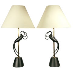 Rembrandt Lovebird Table Lamps in Brass and Iron, Pair 