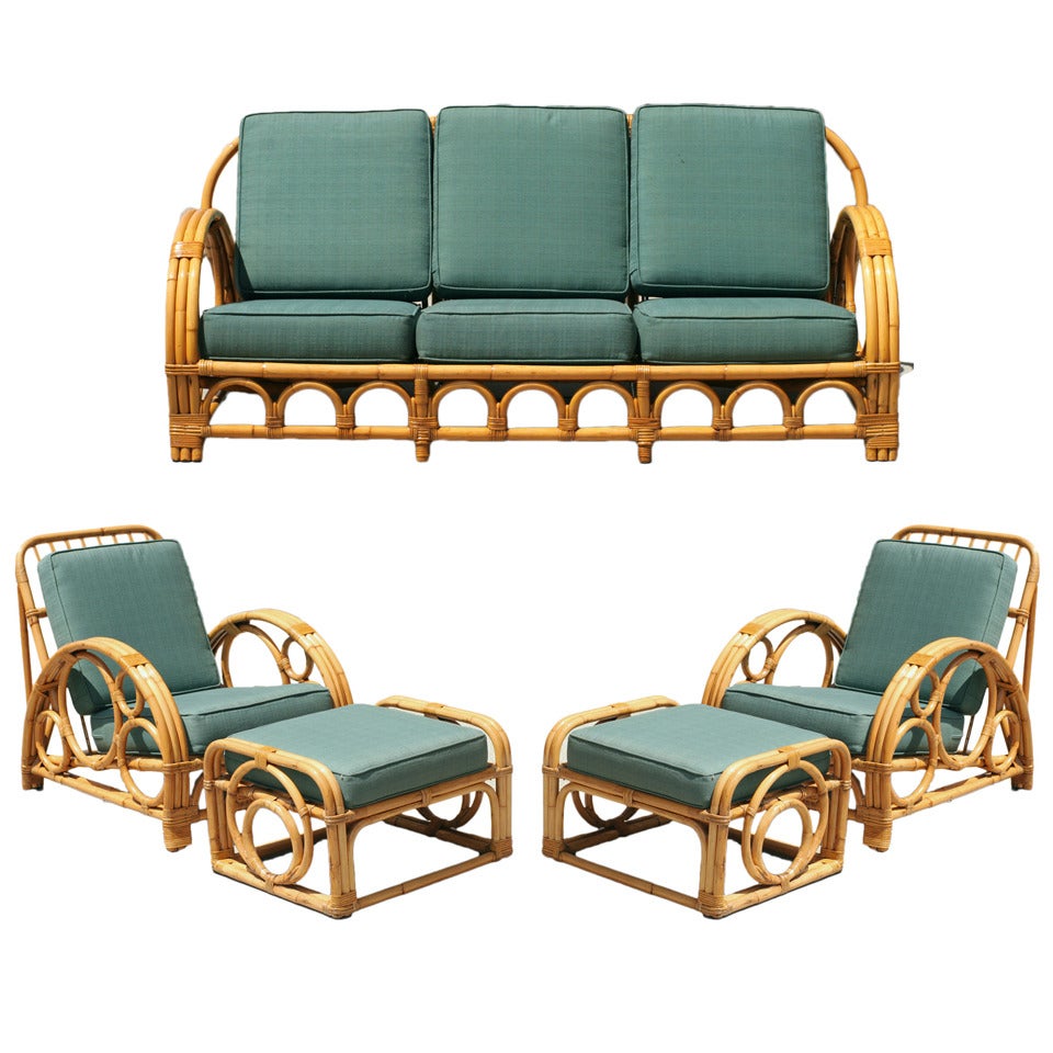 Circles and Speed Rattan Sofa and Lounge Chair Set at 1stDibs