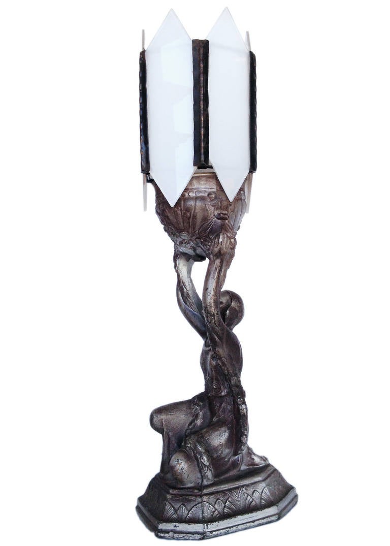 Art Deco Spelter Joan of Arc Table Lamp by La Belle In Good Condition In Van Nuys, CA
