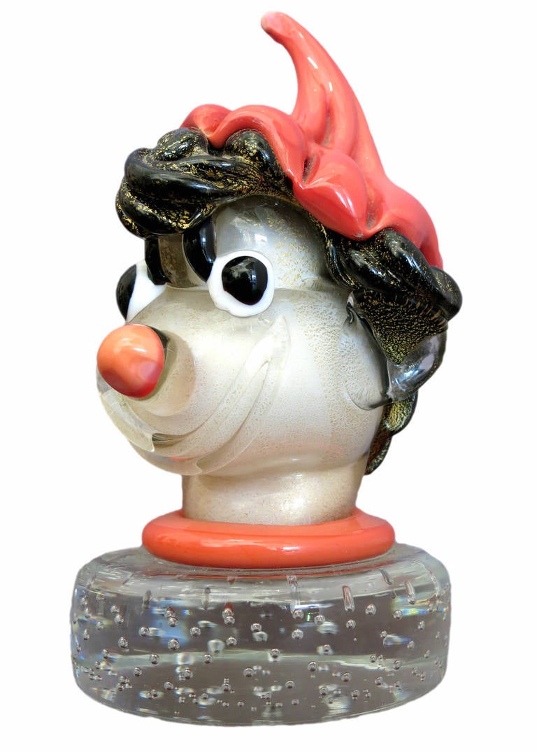 Mid Century Murano Art Glass Clown Bust by Alfredo Barbini  ** Saturday Sale ** In Excellent Condition In Van Nuys, CA