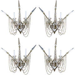 Set of Four Bronze and Bead Crystal Presidential Wall Sconce 11