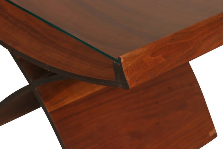 MidCentury Molded Plywood Side Table with Glass Top For Sale at 1stdibs