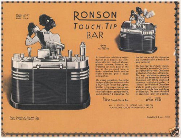 Ronson Art Deco Bartender Touch Tip Cigarette Lighter & Box 2