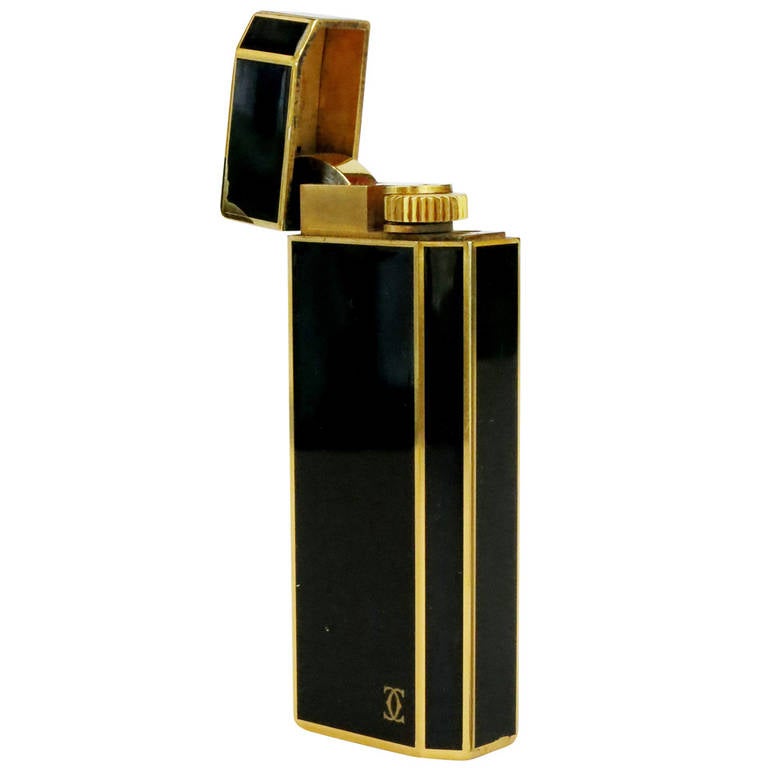 18k Gold and Black Enamel Cartier Pocket Lighter at 1stdibs