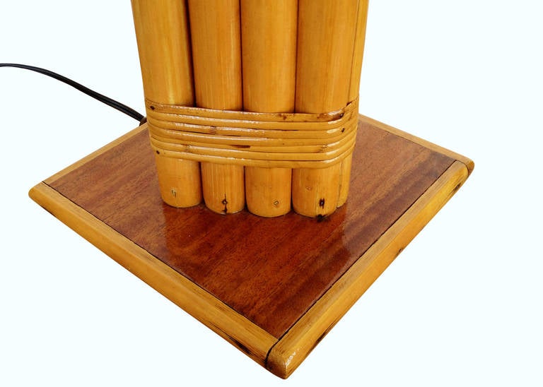 Bamboo Restored Wrapped Rattan Pole Lamp with Mahogany Base