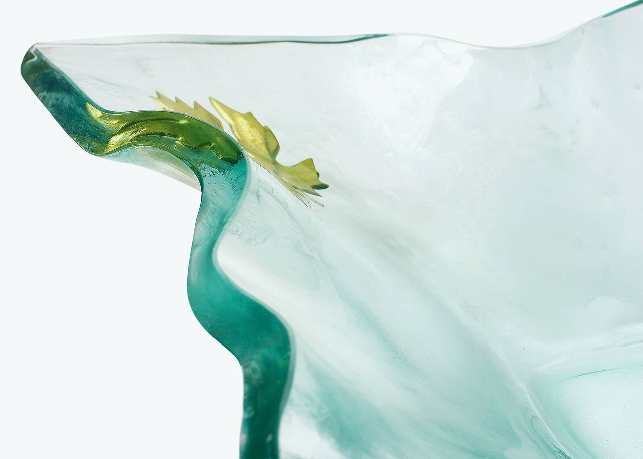 Post-Modern Kiln-Formed Gold Kerchief Art Glass Bowl