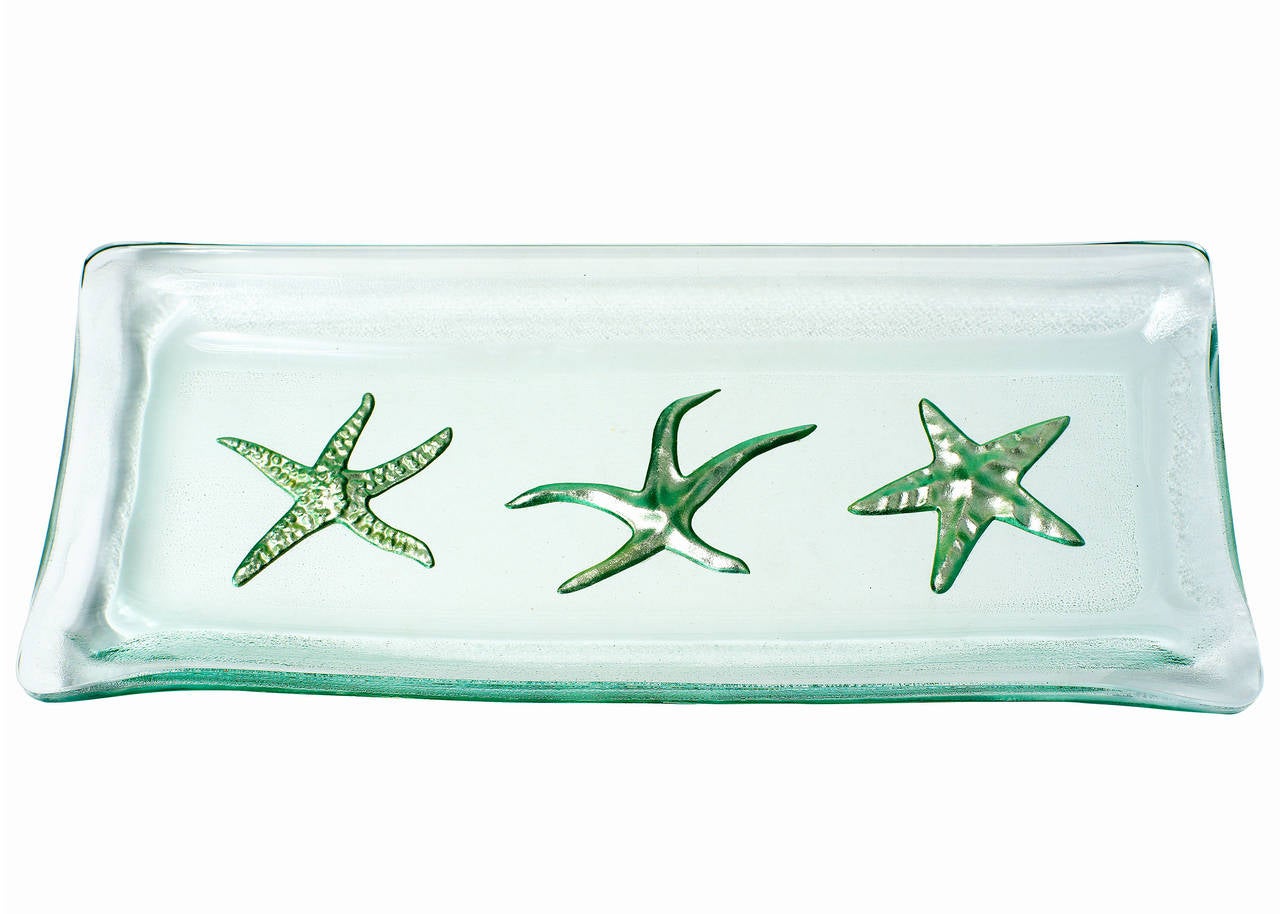 KilnFormed Art Glass Tray with White Gold Starfish For Sale at 1stdibs