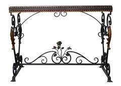 Italian Wrought Iron Console Table with St Laurent Marble Top