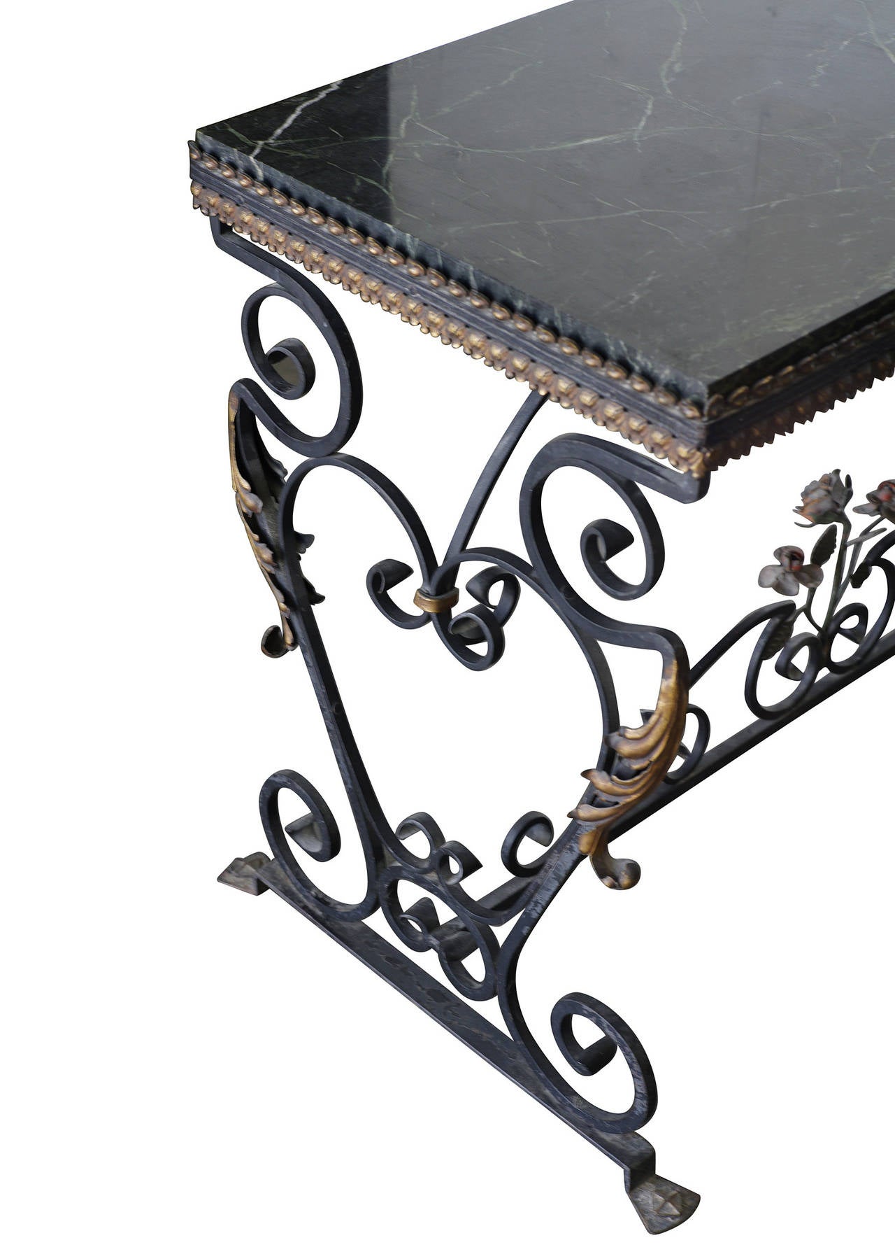 Italian Wrought Iron Console Table with St Laurent Marble Top In Excellent Condition In Van Nuys, CA