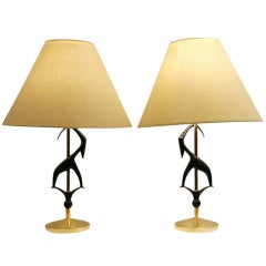 Brass & Iron Ram Table Lamp Pair by Rembrandt