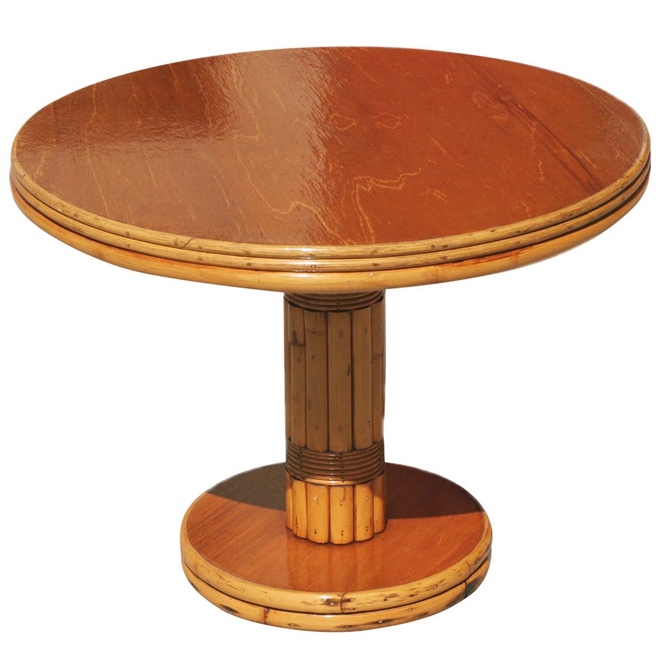 Rattan Side Table with Round Mahogany Top