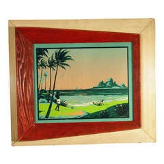 1950's Tropical Surf Silk Screen Print Signed