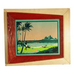 Vintage 1950's Tropical Surf Silk Screen Print Signed