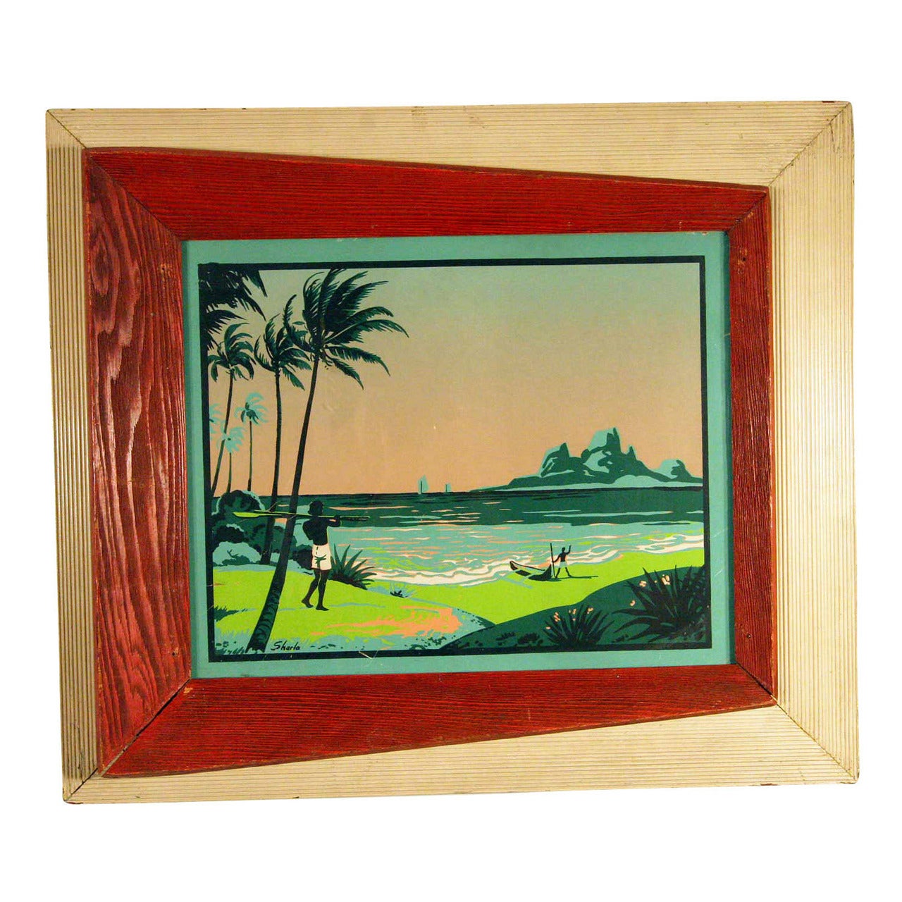 1950's Tropical Surf Silk Screen Print Signed