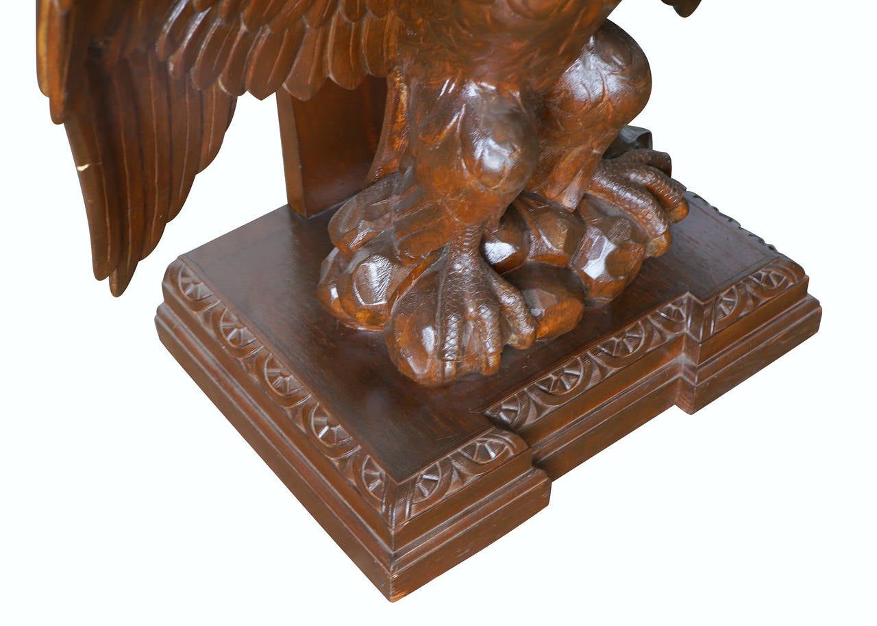 Oak American Neoclassical Hand-Carved Eagle Console Table For Sale