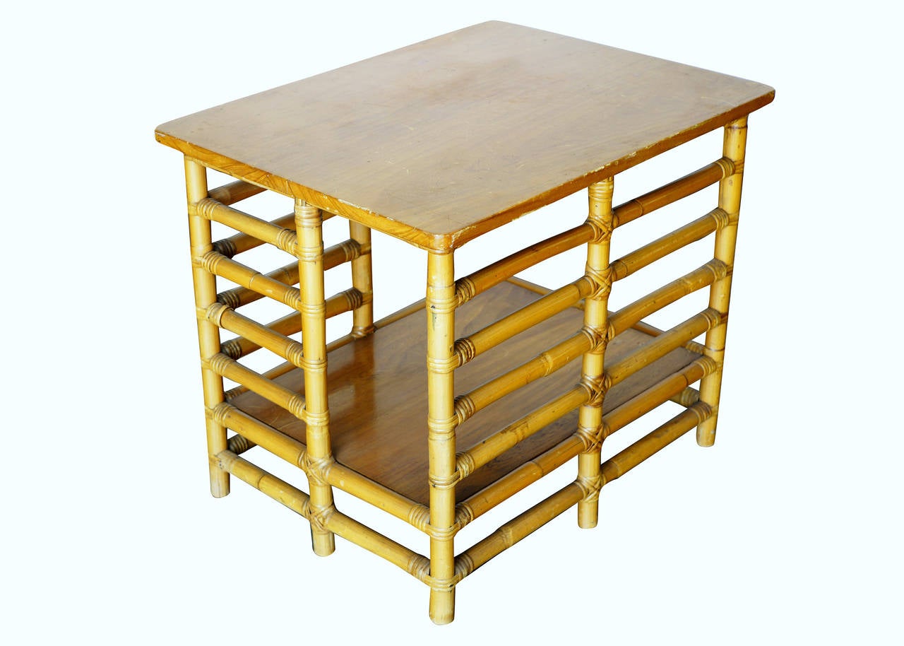 Mid-Century Modern Restored Rattan Floating Ladder Side Table , Pair available