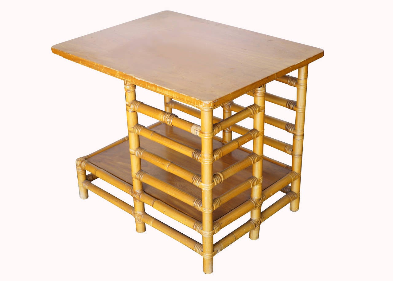 Restored Rattan Floating Ladder Side Table , Pair available In Good Condition In Van Nuys, CA