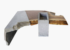 Asymmetrischer brutalistischer Couchtisch aus Beton und Treibholz