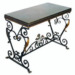 Italian Wrought Iron Console Table with St Laurent Marble Top