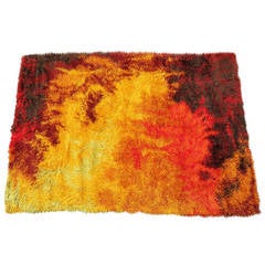 Scandinavian Fire Pattern Shag Rya Rug/ Ege Rya, circa 1970 7