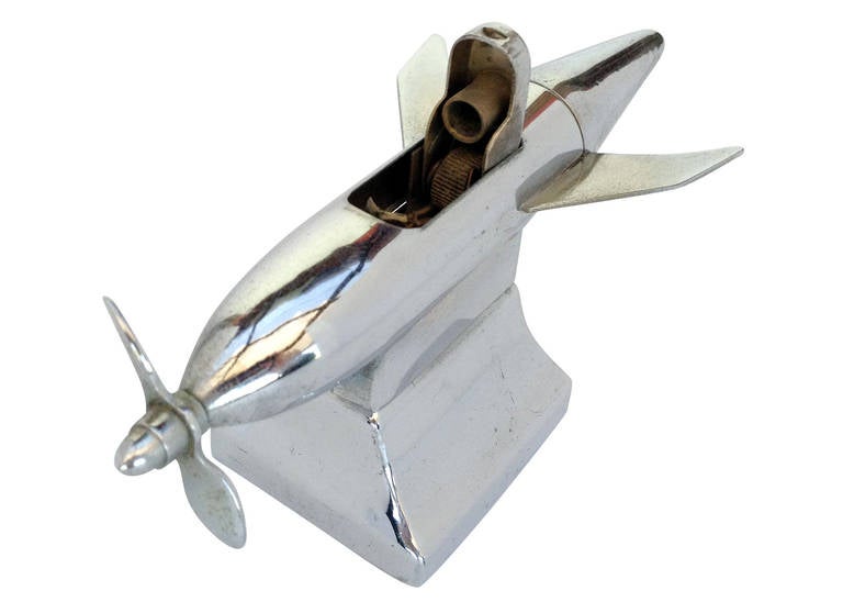 Streamlined Moderne Chrome Torpedo Table Lighter by Continental, 1947