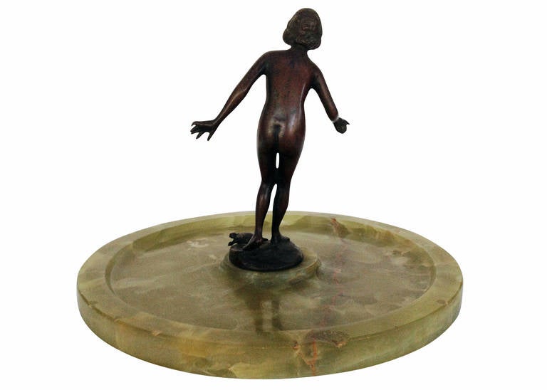 20th Century Bronze and Onyx Nude Nymph Ring Tray, Germany