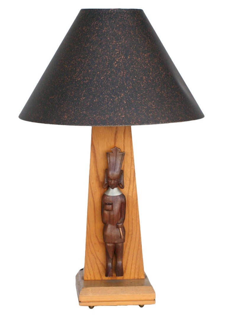 MidCentury Table Lamp with African Carving For Sale at 1stdibs