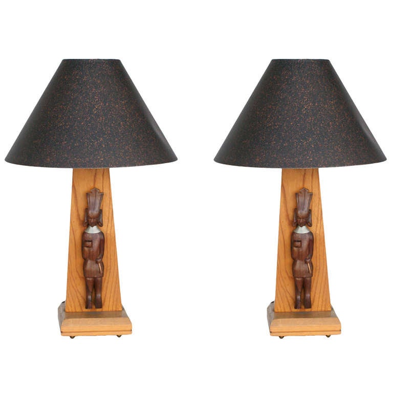 MidCentury Table Lamp with African Carving For Sale at 1stdibs