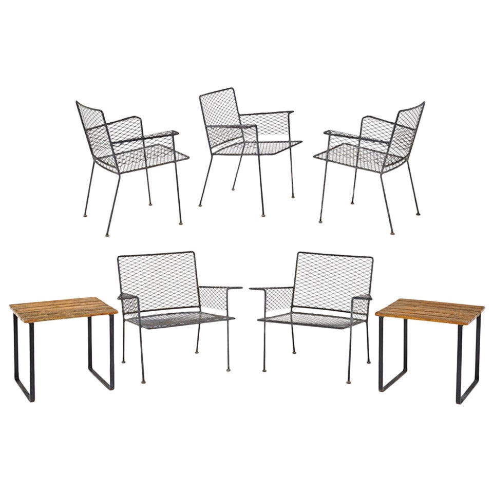 Van Keppel, Green Outdoor Club Chair and Side Table Set