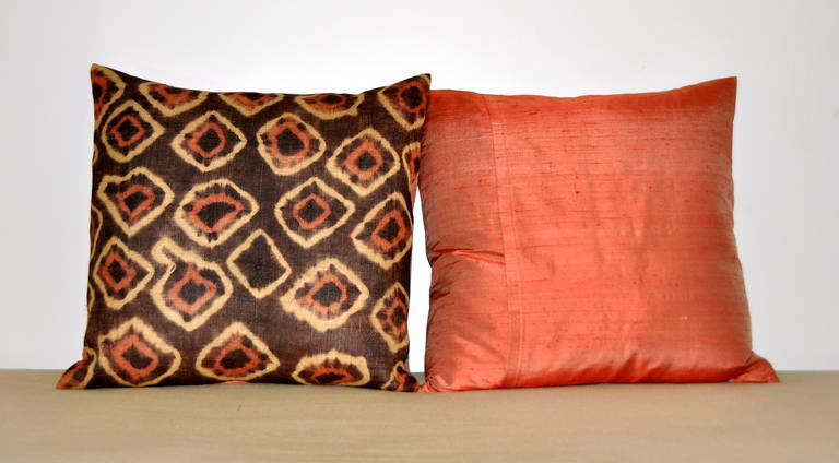 South African Antique African Kuba cloth pillow , Dupioni silk backing.** Saturday Sale **