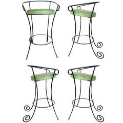 Black Iron Bar Stools w/ Scrolling Accents, Set of Four 8
