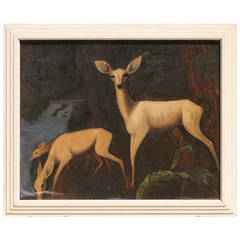 Deer Family Oil on Canvas Painting, circa 1934