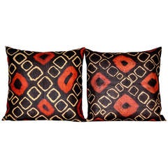 Antique African Tie-Dyed Kuba Cloth Pillow with Dupioni Silk Backing 3