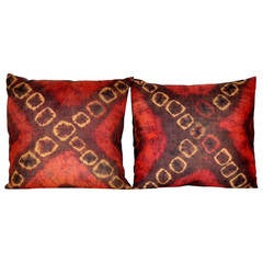 Antique African Tie-Dyed Kuba Cloth Pillow Pair with Dupioni Silk Backing* SALE* 4