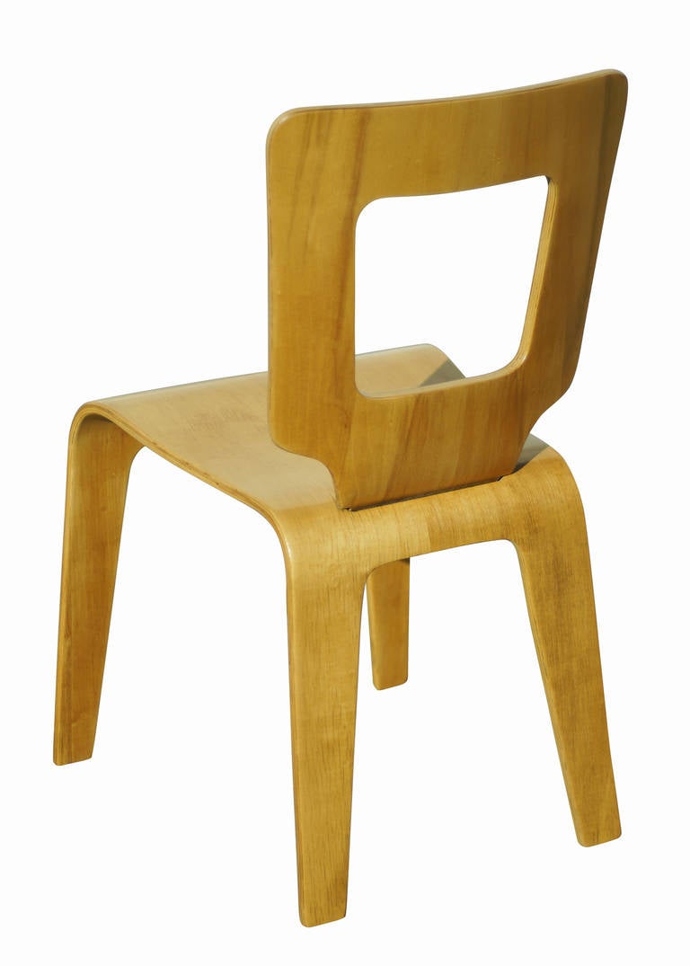 Rare Set of Six Bent Plywood Side Chairs by ThadenJordan Furniture For