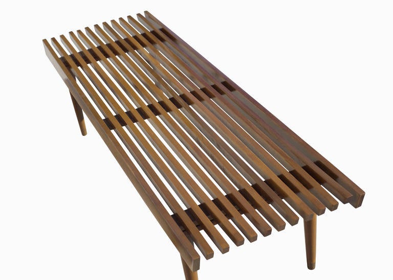 Mid-20th Century George Nelson Style Wood Slat Bench and Coffee Table