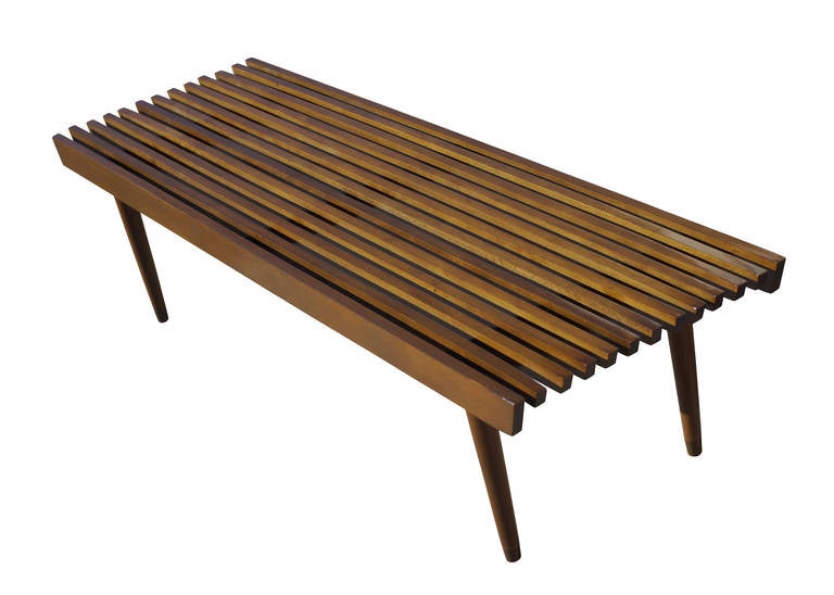 George Nelson Style Wood Slat Bench and Coffee Table In Excellent Condition In Van Nuys, CA