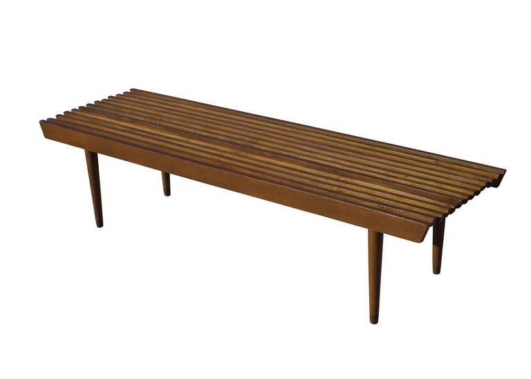 American George Nelson Style Wood Slat Bench and Coffee Table