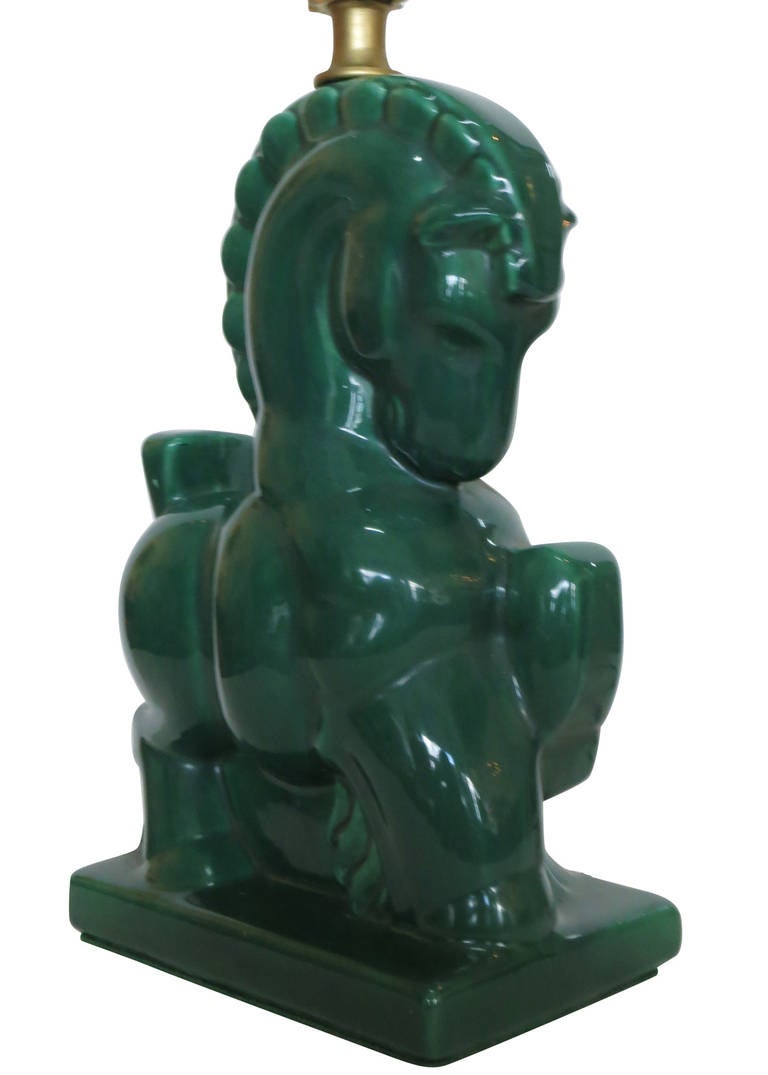 American Mid-Century Ceramic Prancing Horse Table Lamp, Pair