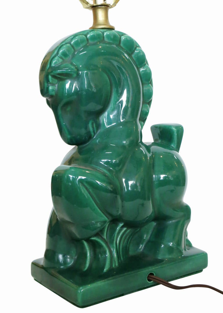 Mid-Century Ceramic Prancing Horse Table Lamp, Pair In Excellent Condition In Van Nuys, CA