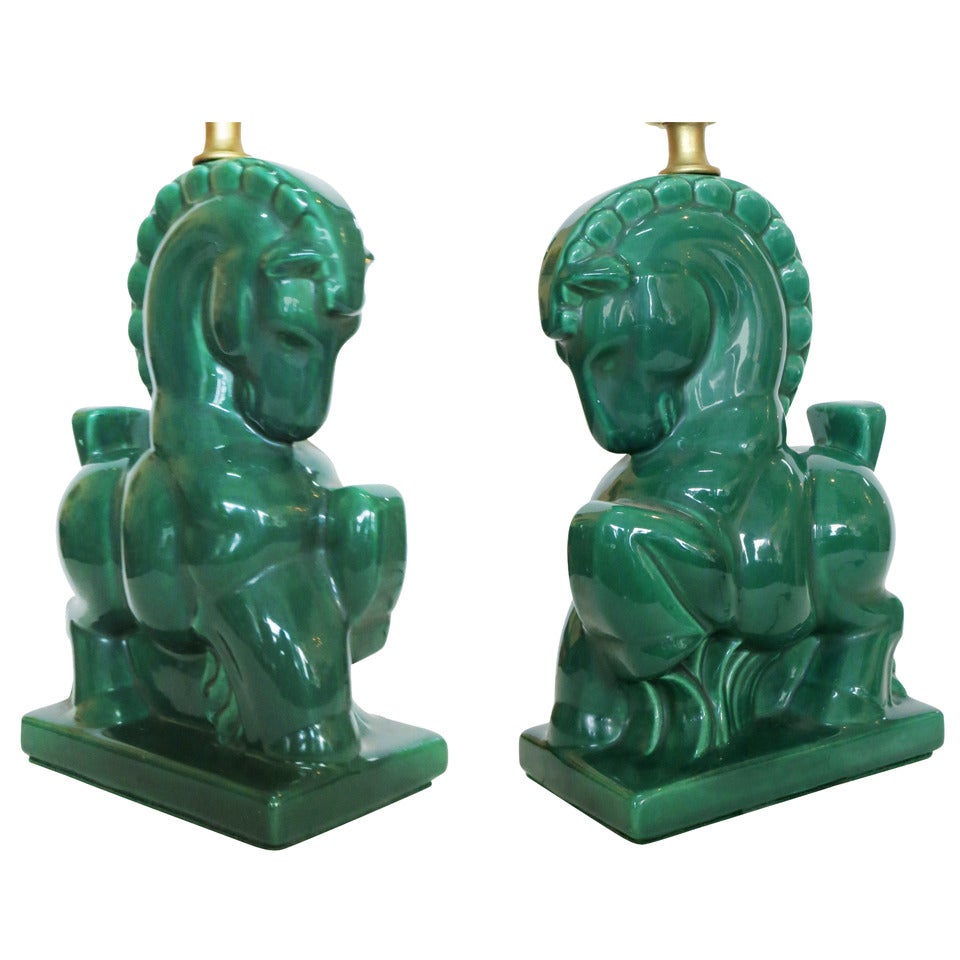 Mid-Century Ceramic Prancing Horse Table Lamp, Pair