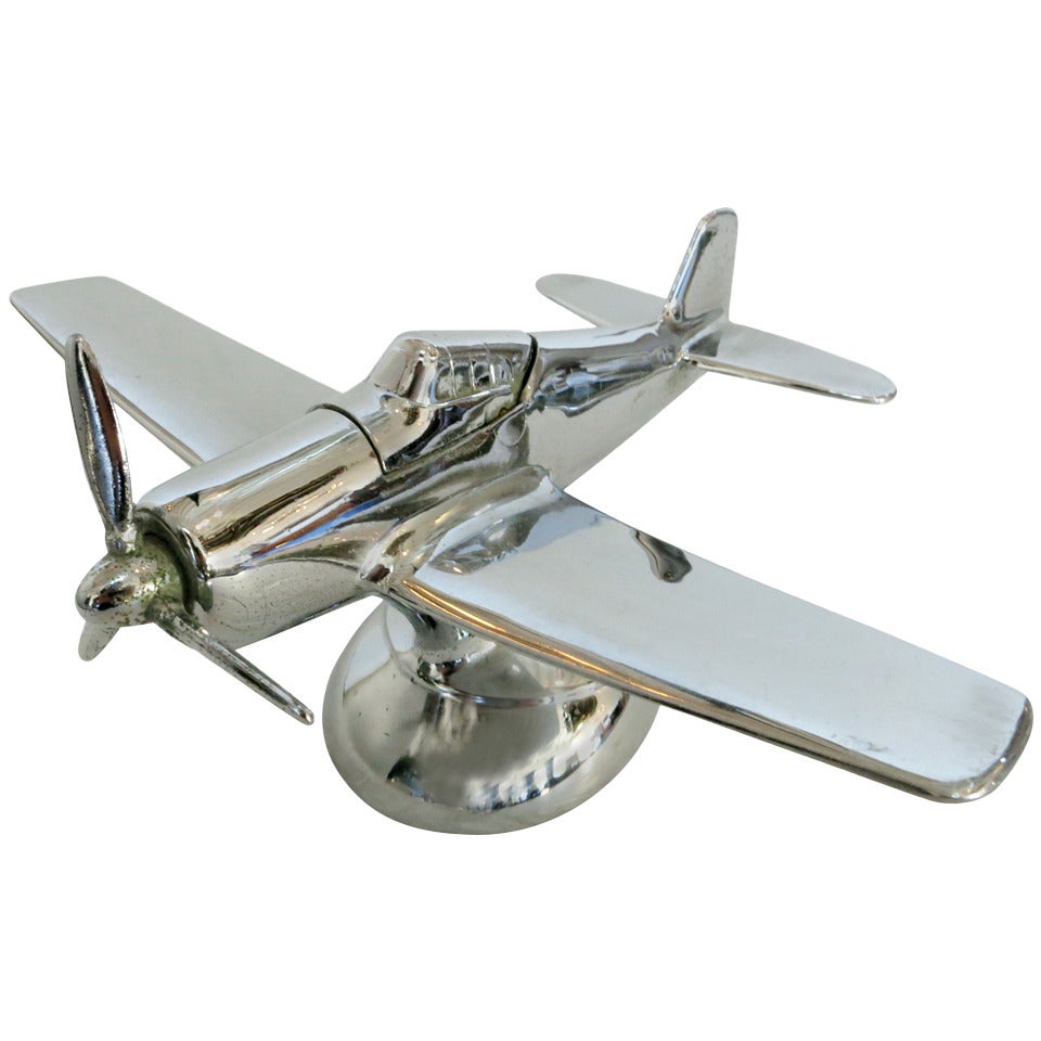 Mid Century Chrome P-51A Mustang Airplane Table Lighter