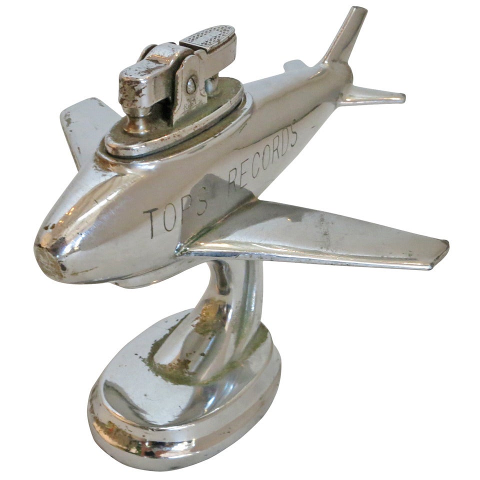 Mid Century Chrome "Top Records" Jet Airplane Table Lighter