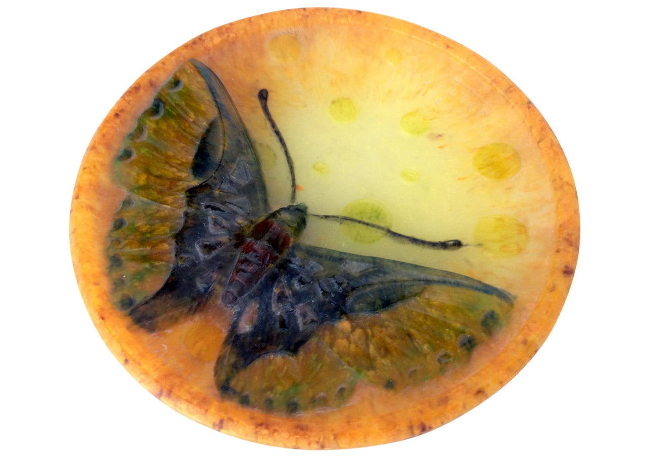 Henri Bergé and Amalric Walter Pâte de Verre Butterfly Ashtray
